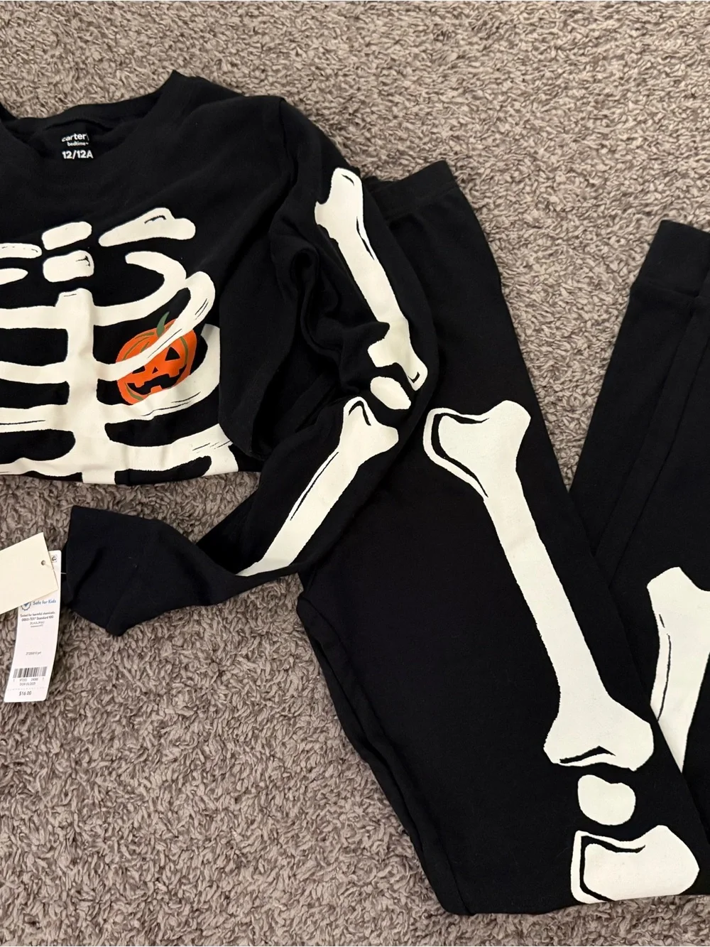 Carter's Black Skeleton Pajama Costume Set with Orange Pumpkin